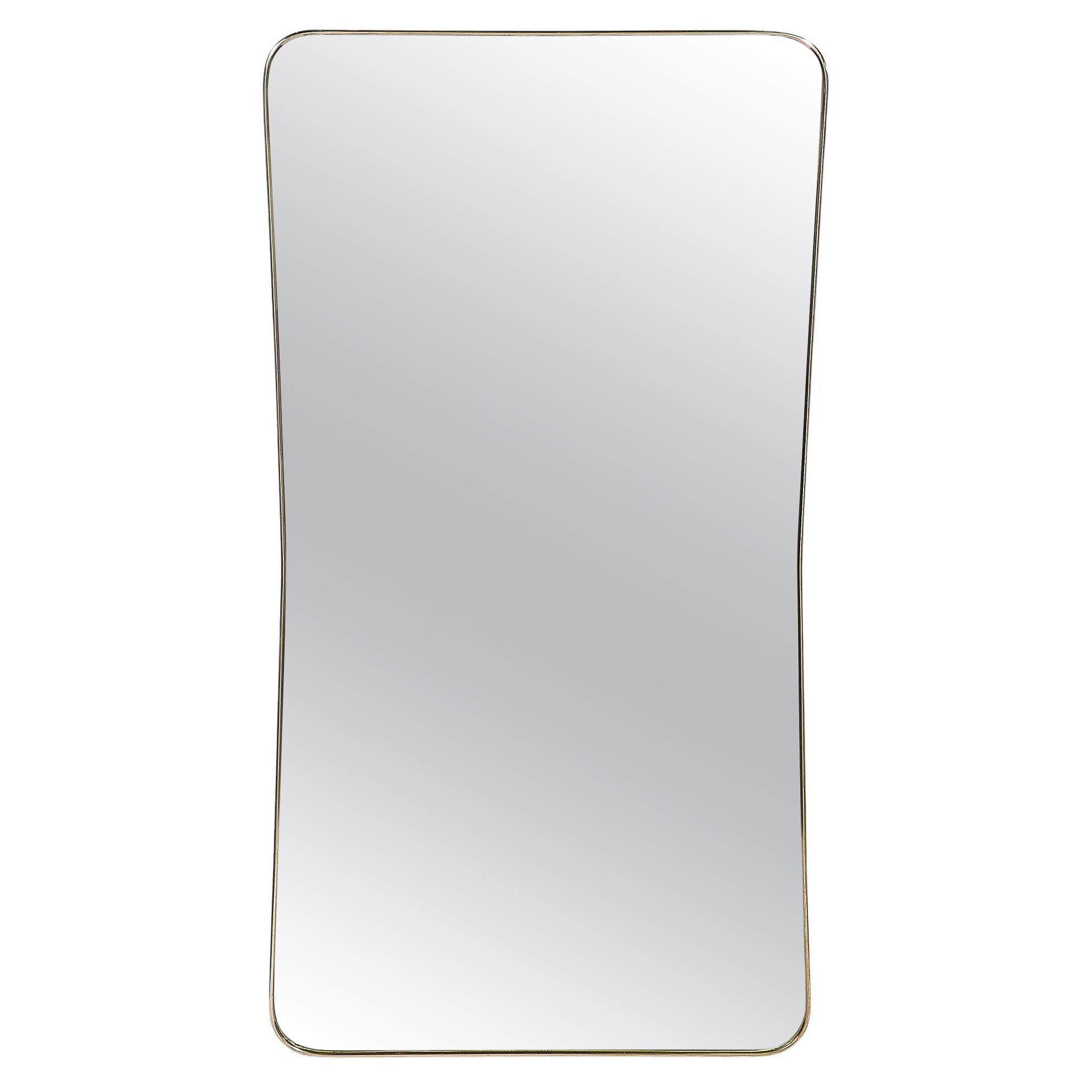 Mid-Century Modernist Tapered Rectangular Brass Wrapped Mirror 