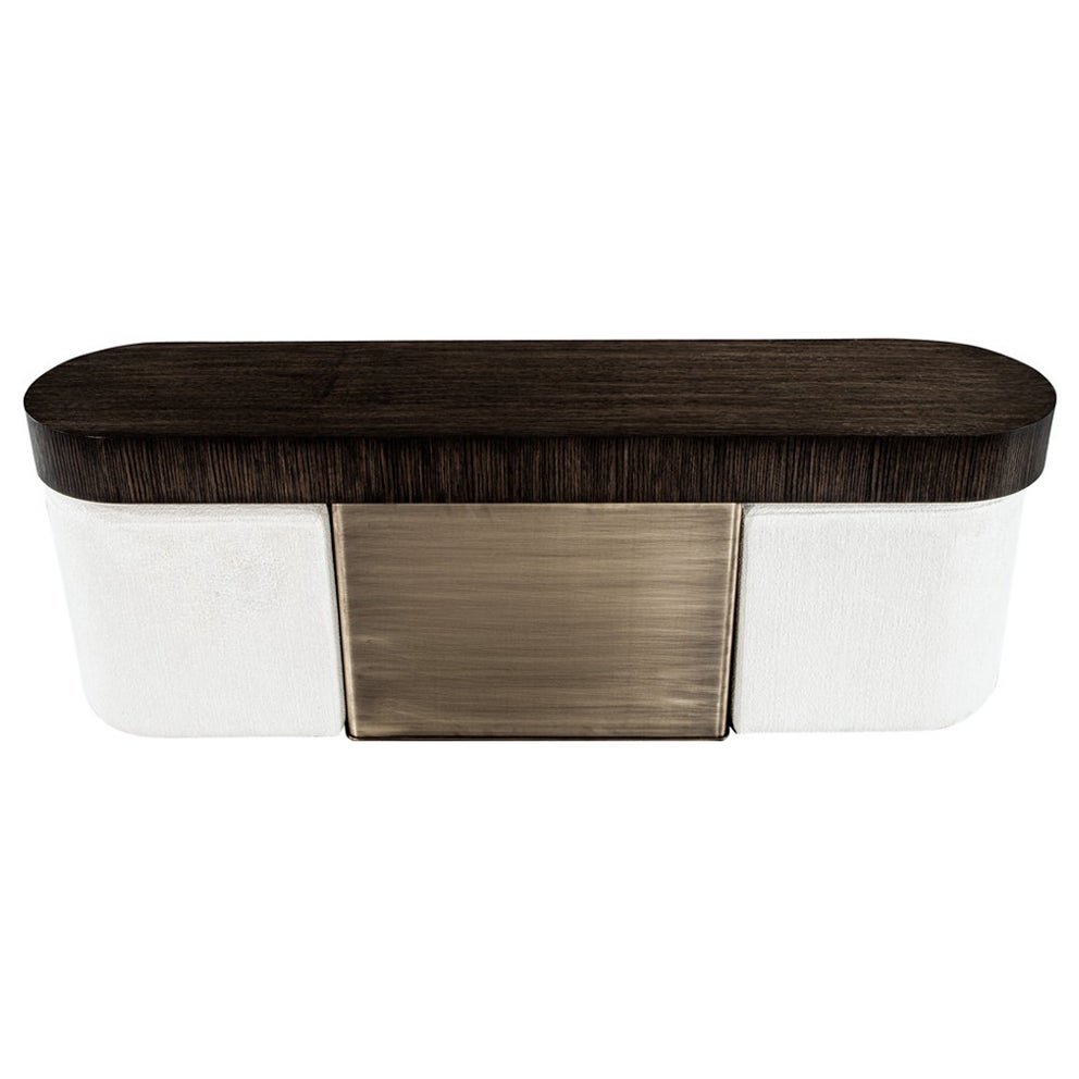 Modern Console Table with Pull Out Ottoman Stools For Sale