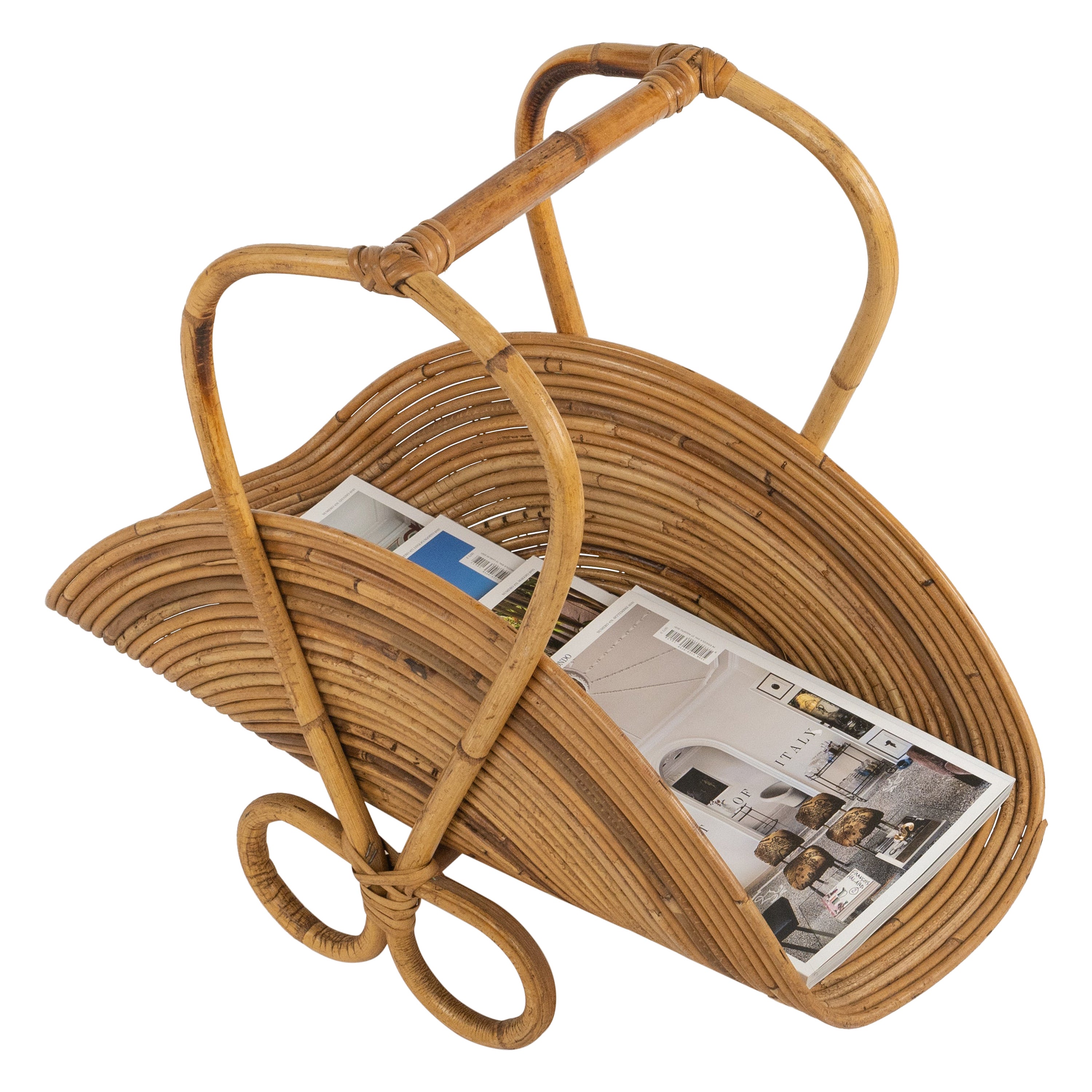 Midcentury Bamboo and Rattan Magazine Rack Vivai Del Sud Style, Italy 1960s For Sale