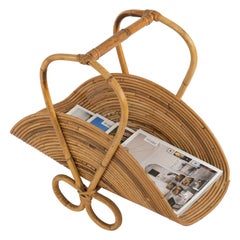 Midcentury Bamboo and Rattan Magazine Rack Vivai Del Sud Style, Italy 1960s