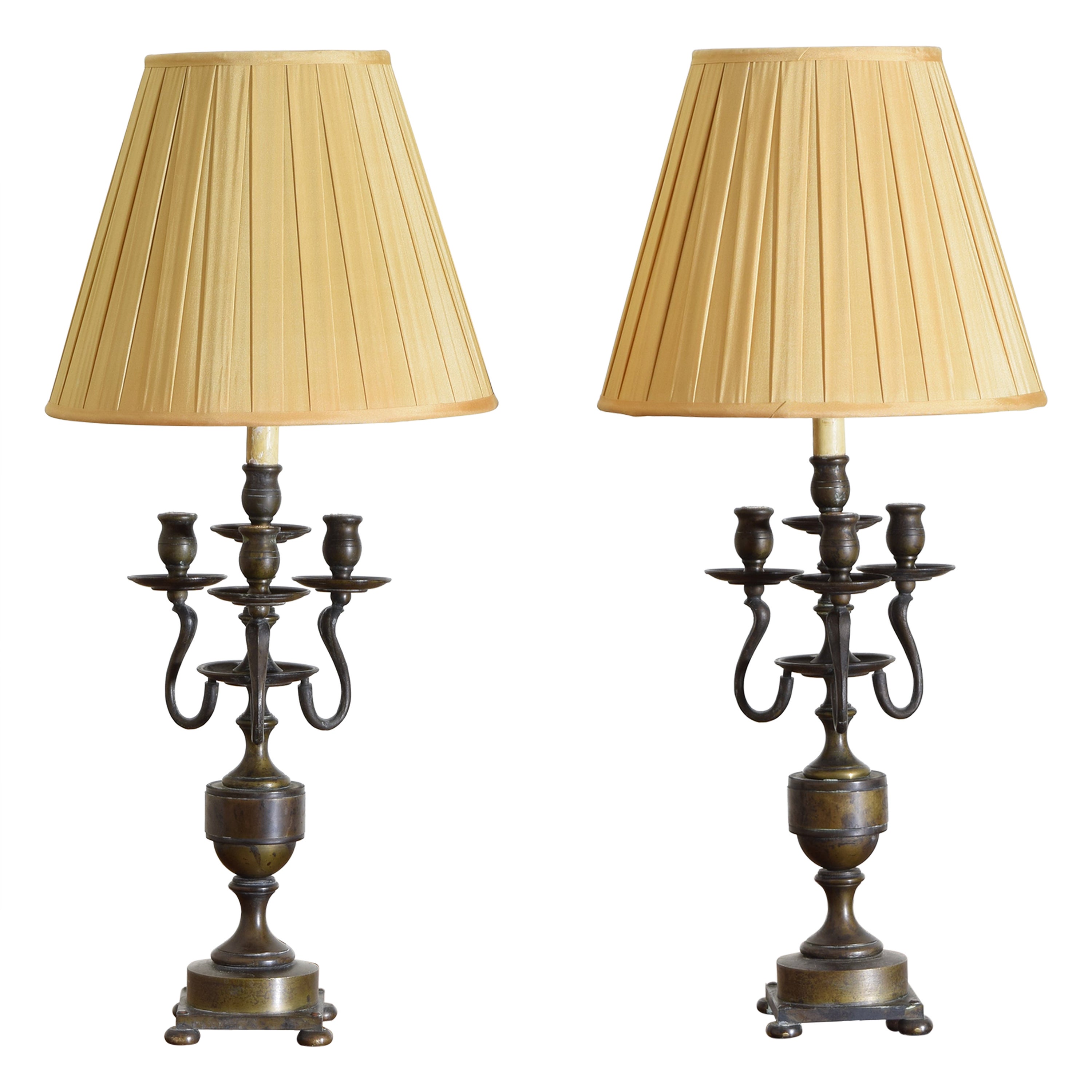 Pair Italian LXIV Style Bronze Candelabrum as Table Lamps, 19th century