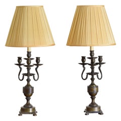 Pair Italian LXIV Style Bronze Candelabrum as Table Lamps, 19th century
