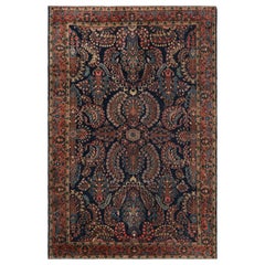 Vintage Rug & Kilim’s Persian Sarouk Farahan Style Rug in Navy Blue with Floral Patterns