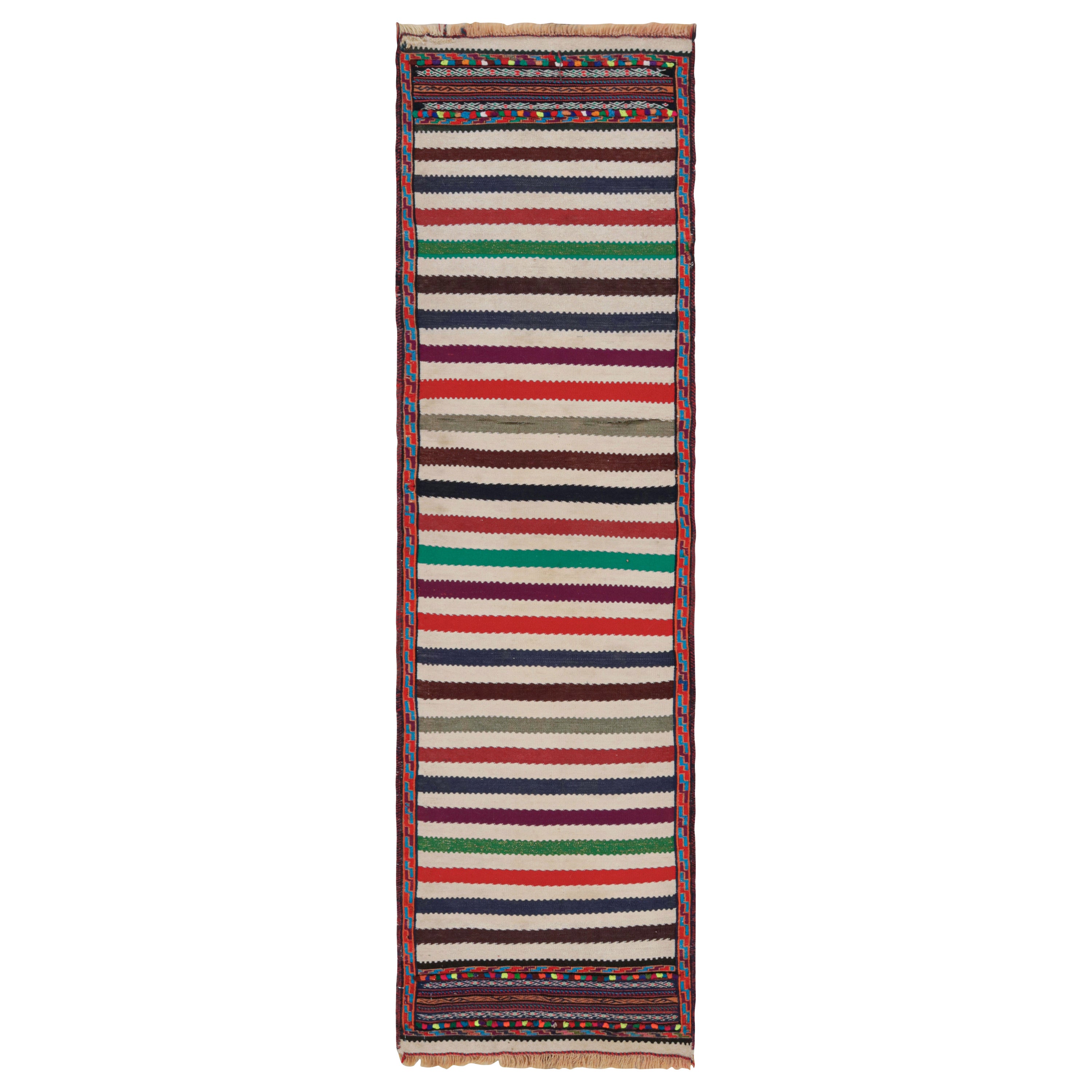 Vintage Afghan Kilim Runner Rug with Polychromatic Stripes, from Rug & Kilim For Sale