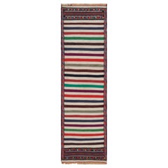 Retro Afghan Kilim Runner Rug with Polychromatic Stripes, from Rug & Kilim