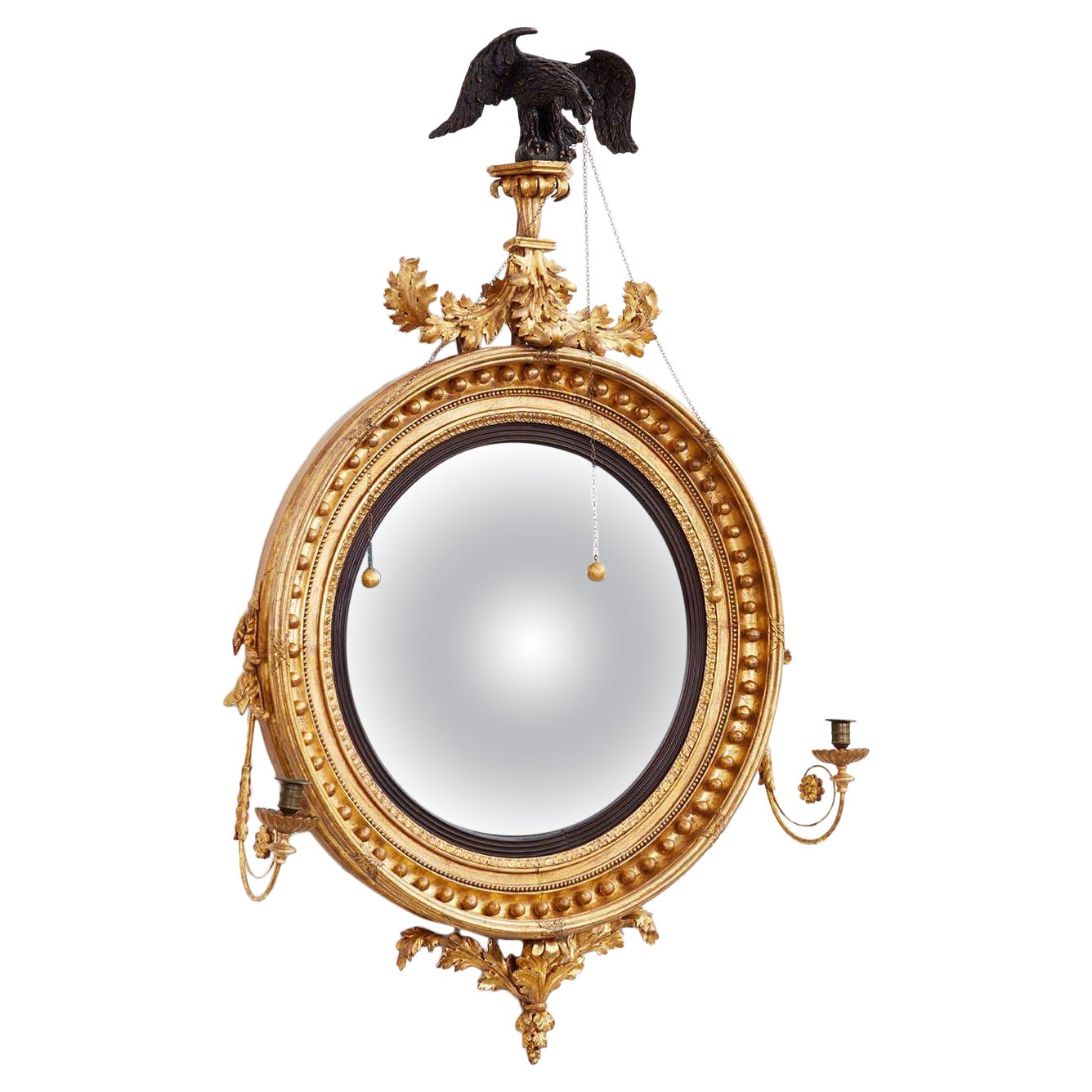 Grand miroir convexe d'époque Régence avec aigle