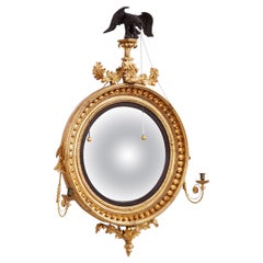 Antique Large Convex Regency Period Mirror with Eagle