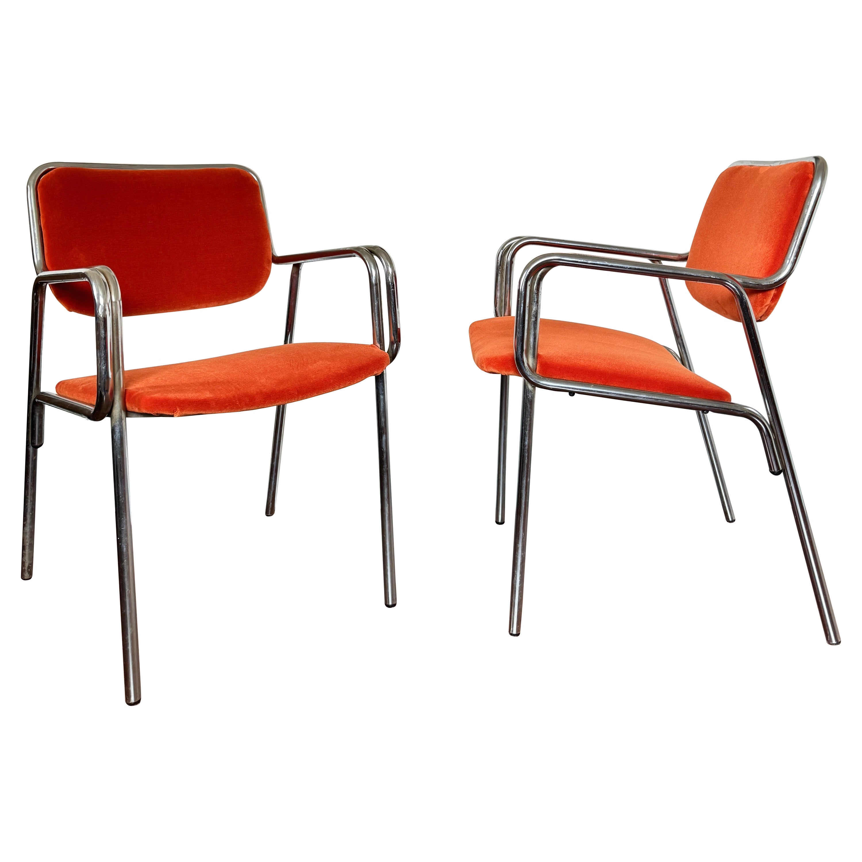 A set of mid century modern tubular arm chairs by Global Upholstery Company
