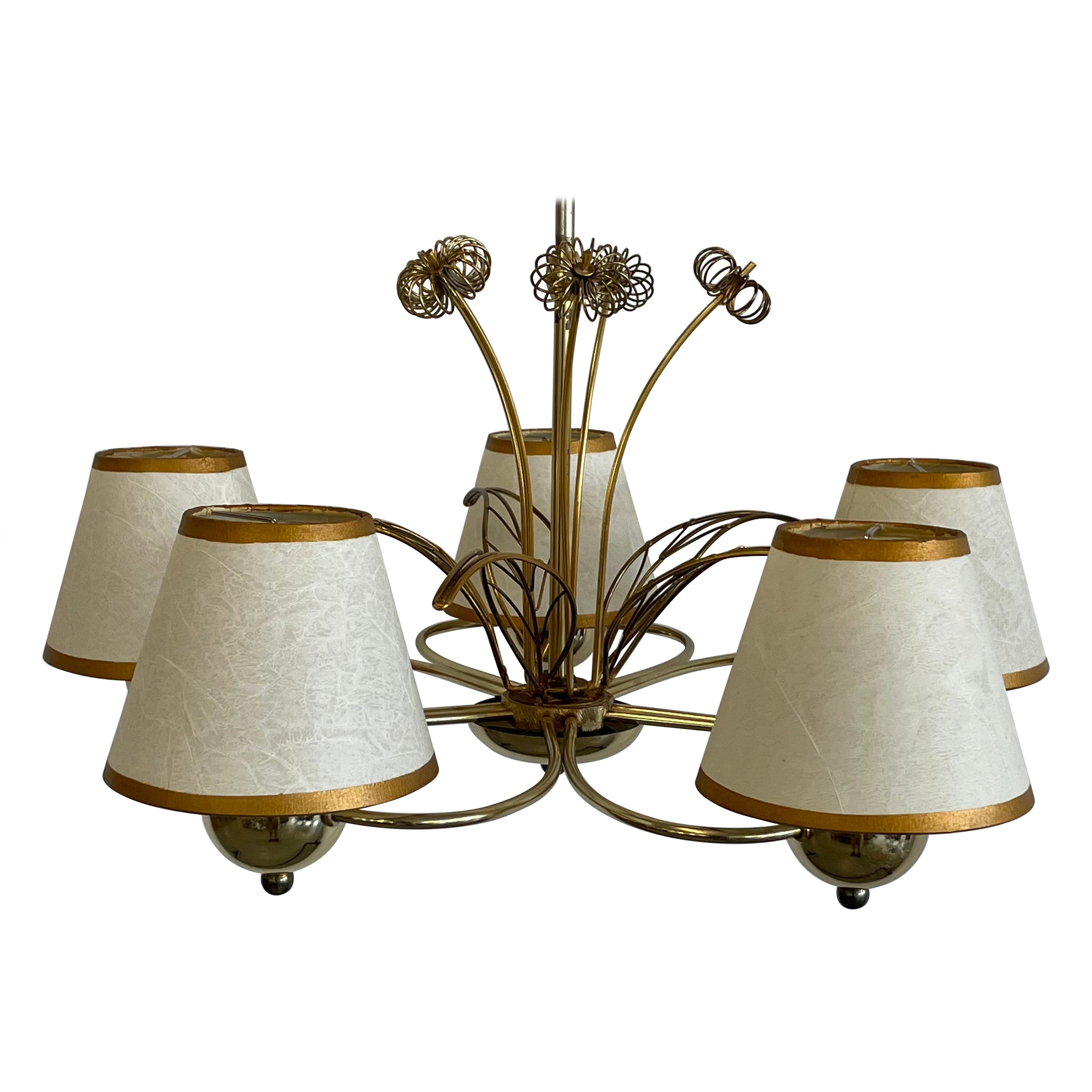 Paavo Tynell Style Brass Chandelier by Lightolier For Sale