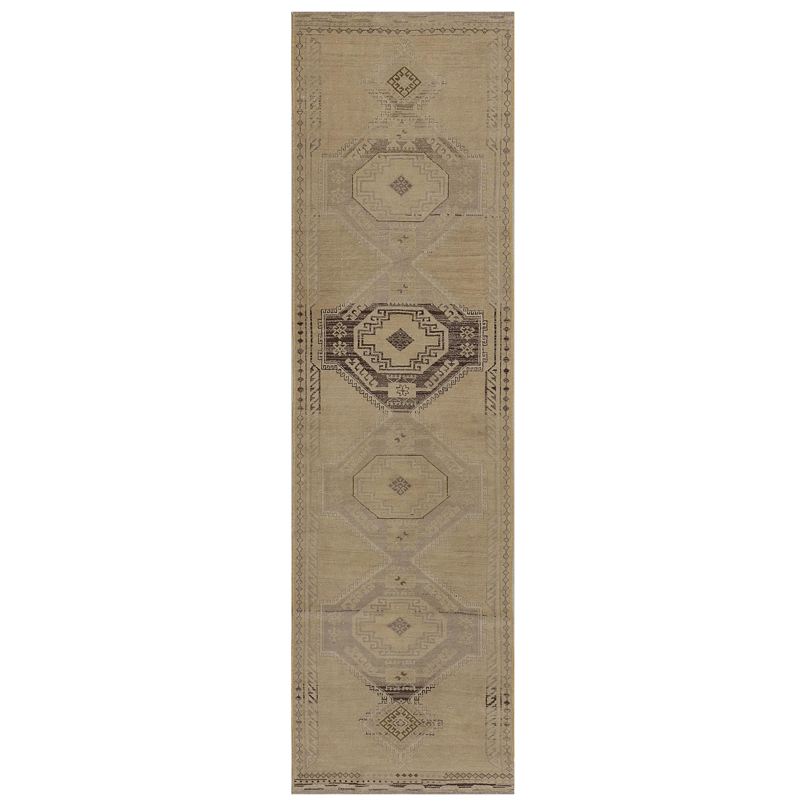 Vintage Wool Hand-knotted Traditional Oushak Runner For Sale