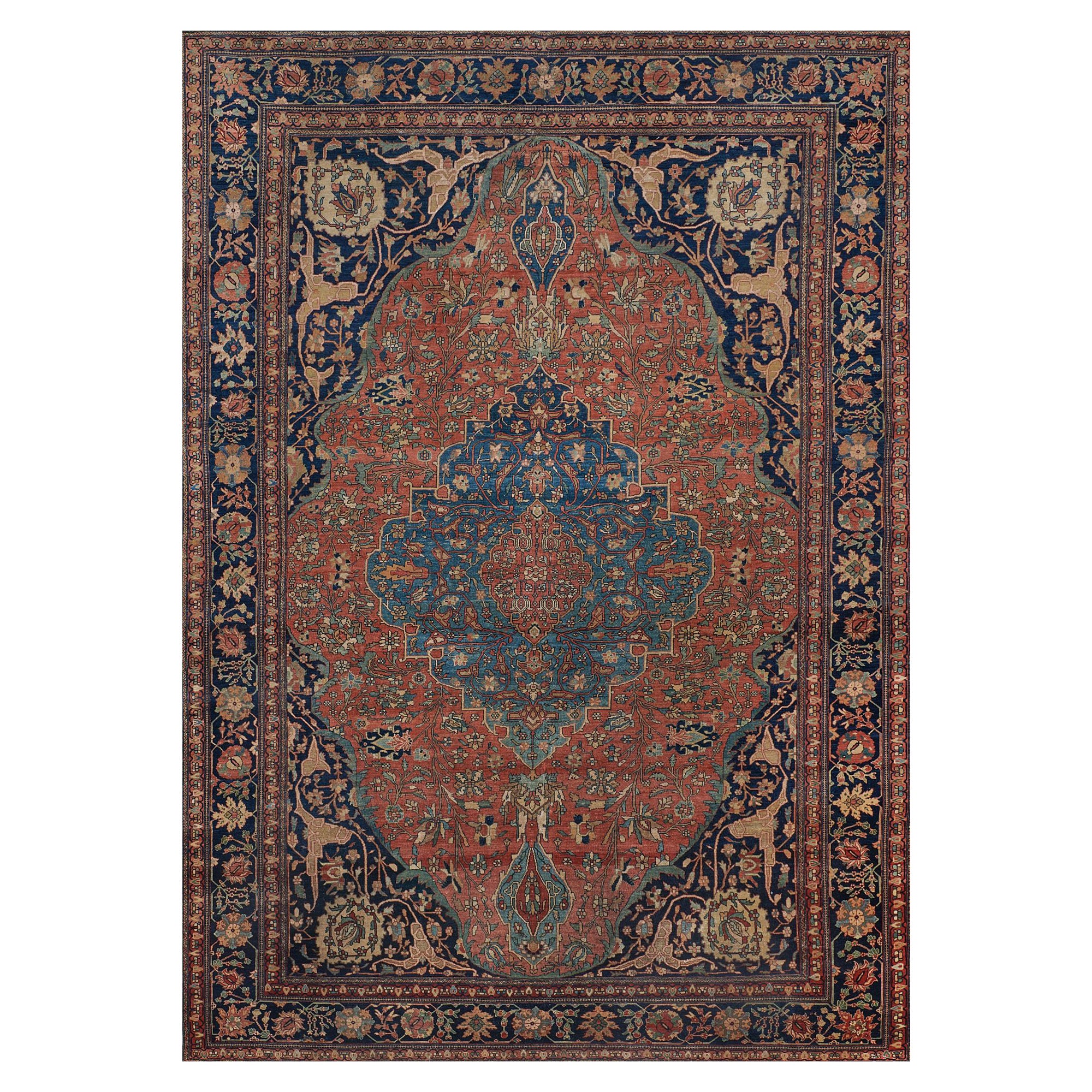 Traditional Hand-Knotted Wool Antique Persian Sarouk Rug For Sale