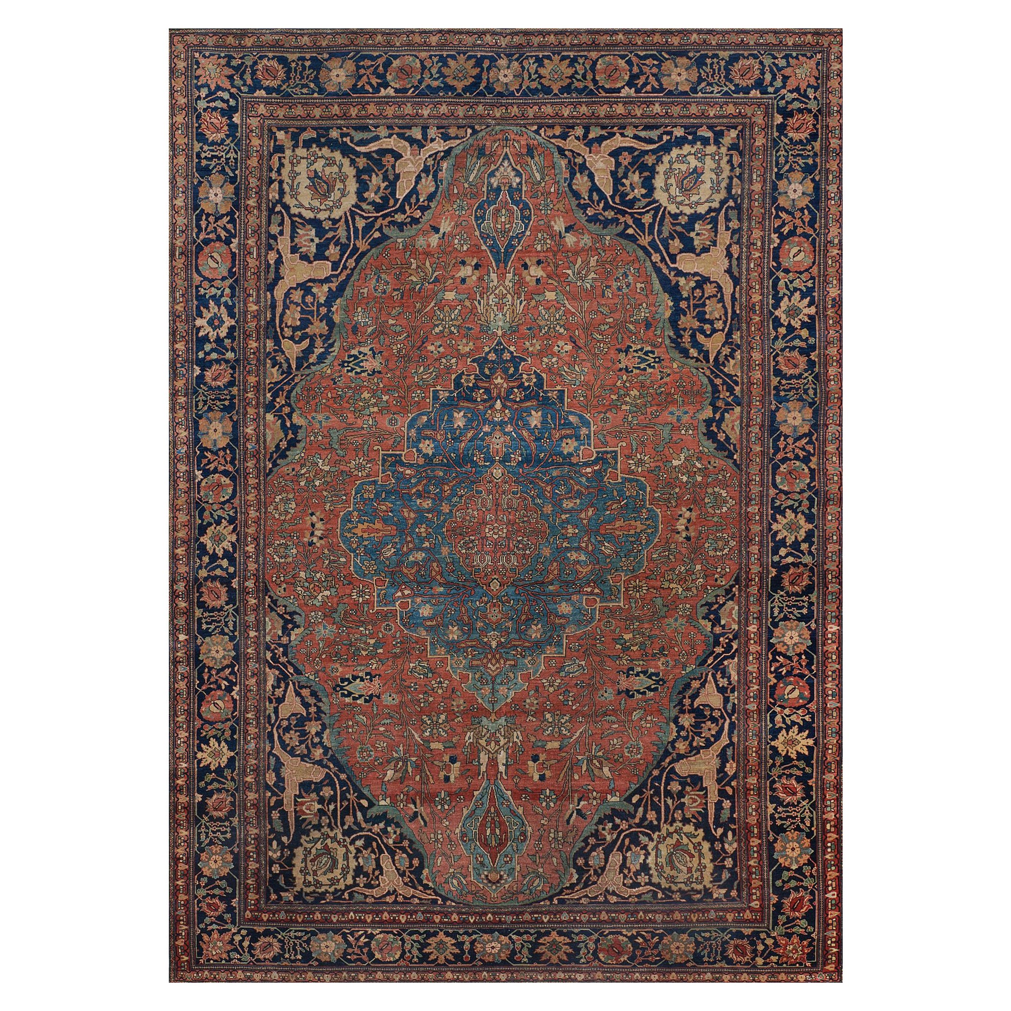 Traditional Hand-Knotted Wool Antique Persian Sarouk Rug