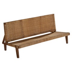 Banc, designer américain, noyer, rotin, États-Unis, années 1950