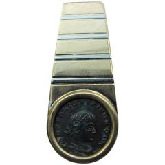 Vintage 18-Karat Gold Money Clip with Roman Coin