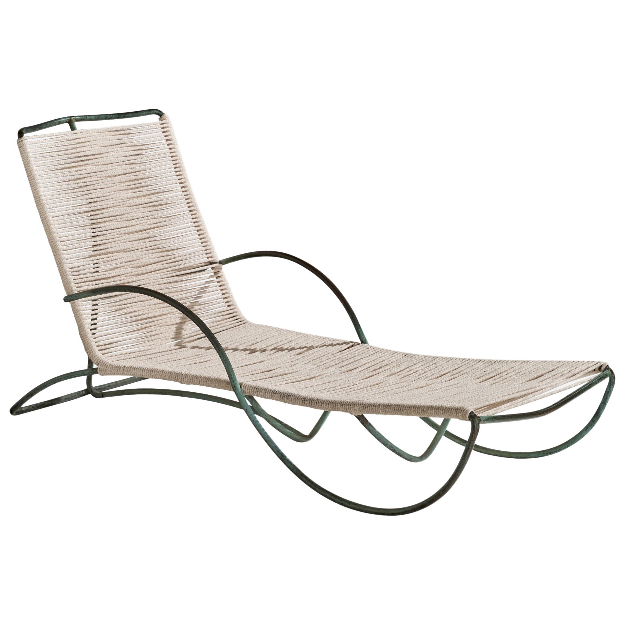 Walter Lamb, Chaise Longue, Bronze, Fabric, USA, 1955 For Sale