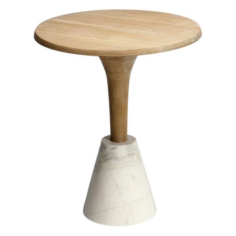 Table de thé AKMD en chêne blanc et marbre blanc violet-blanc 'Small' en vente