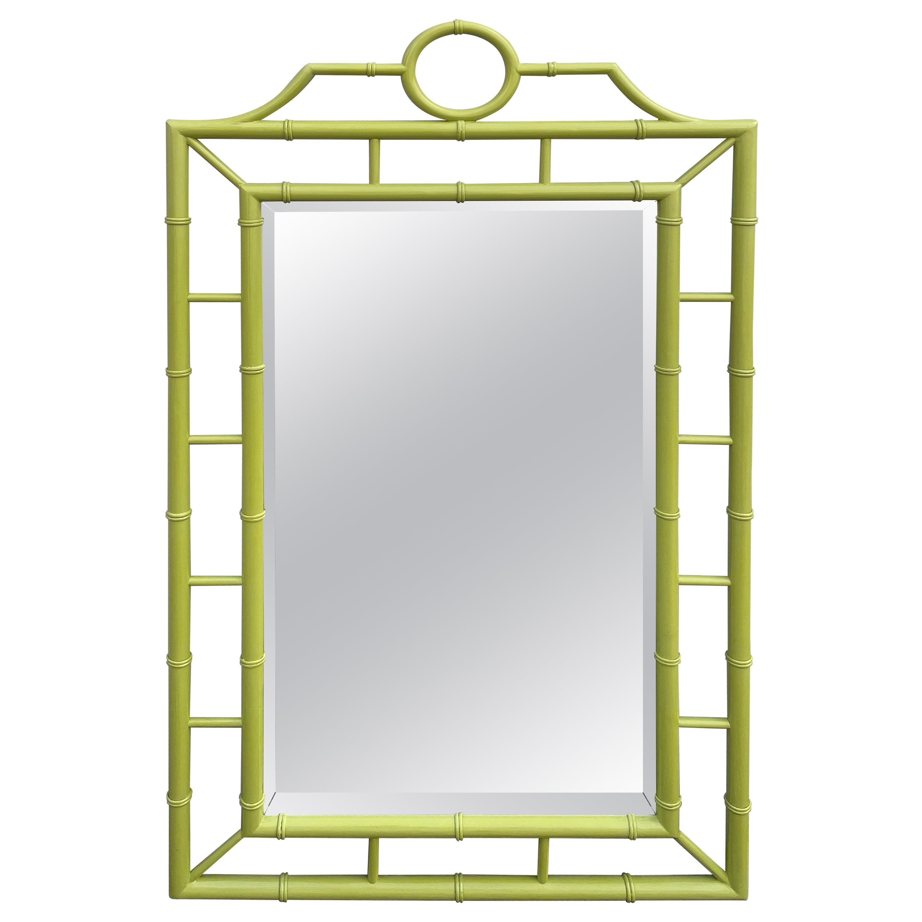 Pagoda Style Faux Bamboo Lacquered Mirror For Sale
