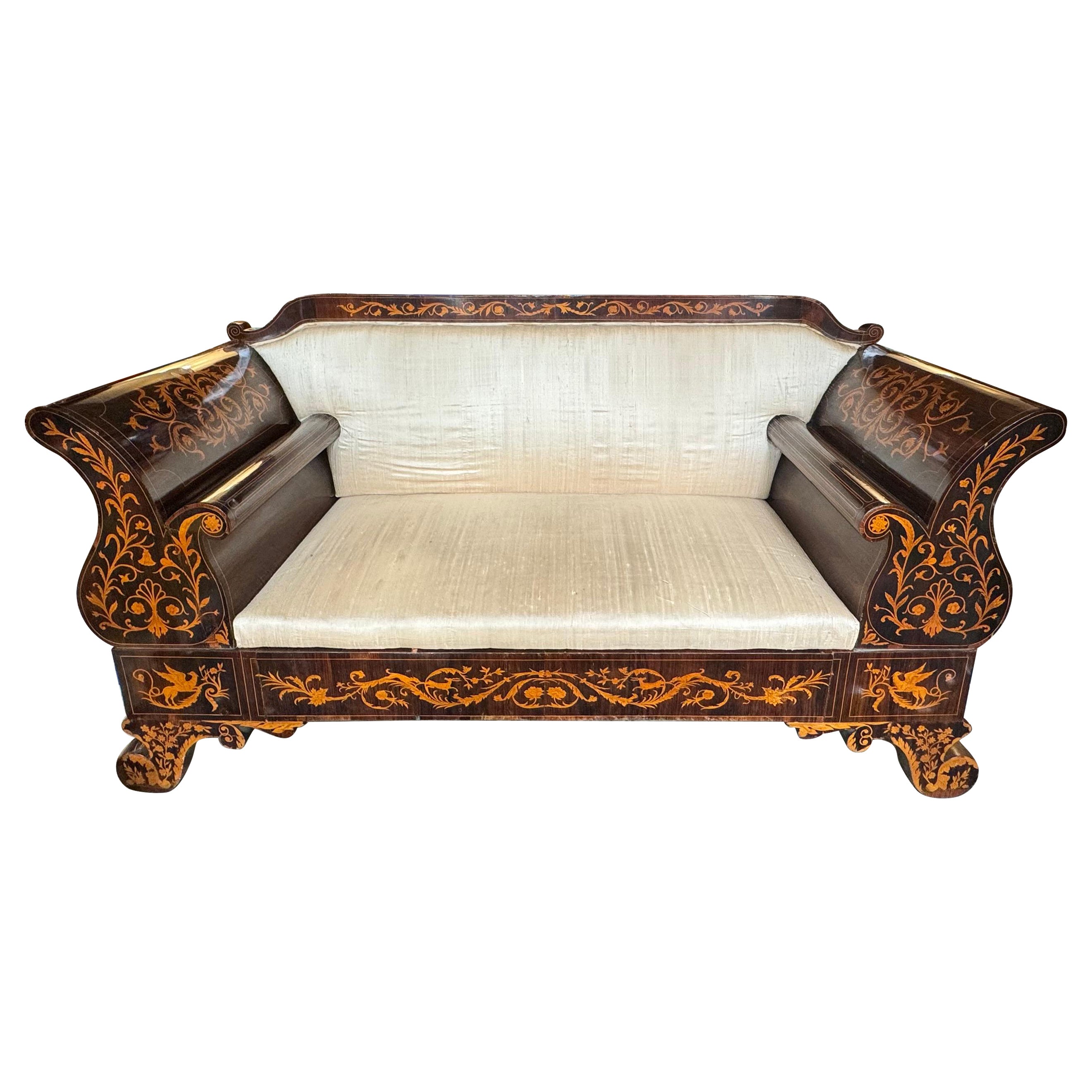 18th Century Dutch Rosewood and Fruitwood Marquetry Sofa For Sale