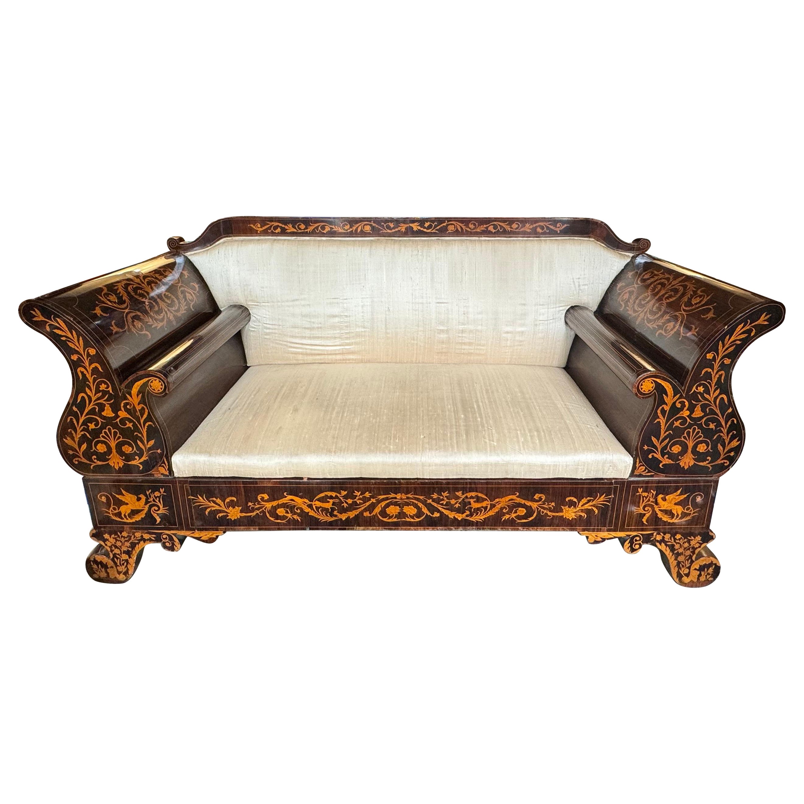 18th Century Dutch Rosewood and Fruitwood Marquetry Sofa  For Sale