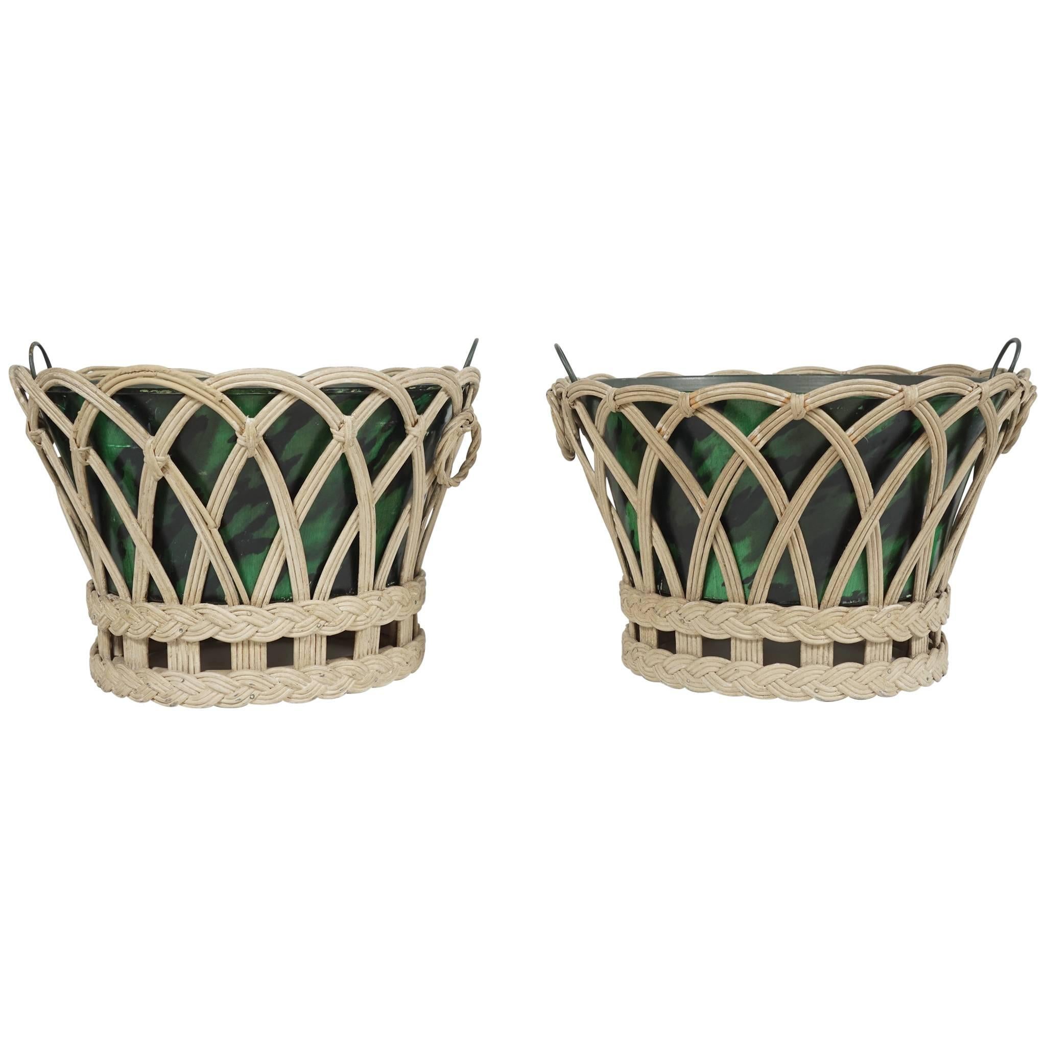 Pair of Vintage Wicker and Tole Planters from Estate of Paul & Bunny Mellon  