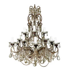 Antique Monumental French Crystal Beaded Chandelier C. 1930's
