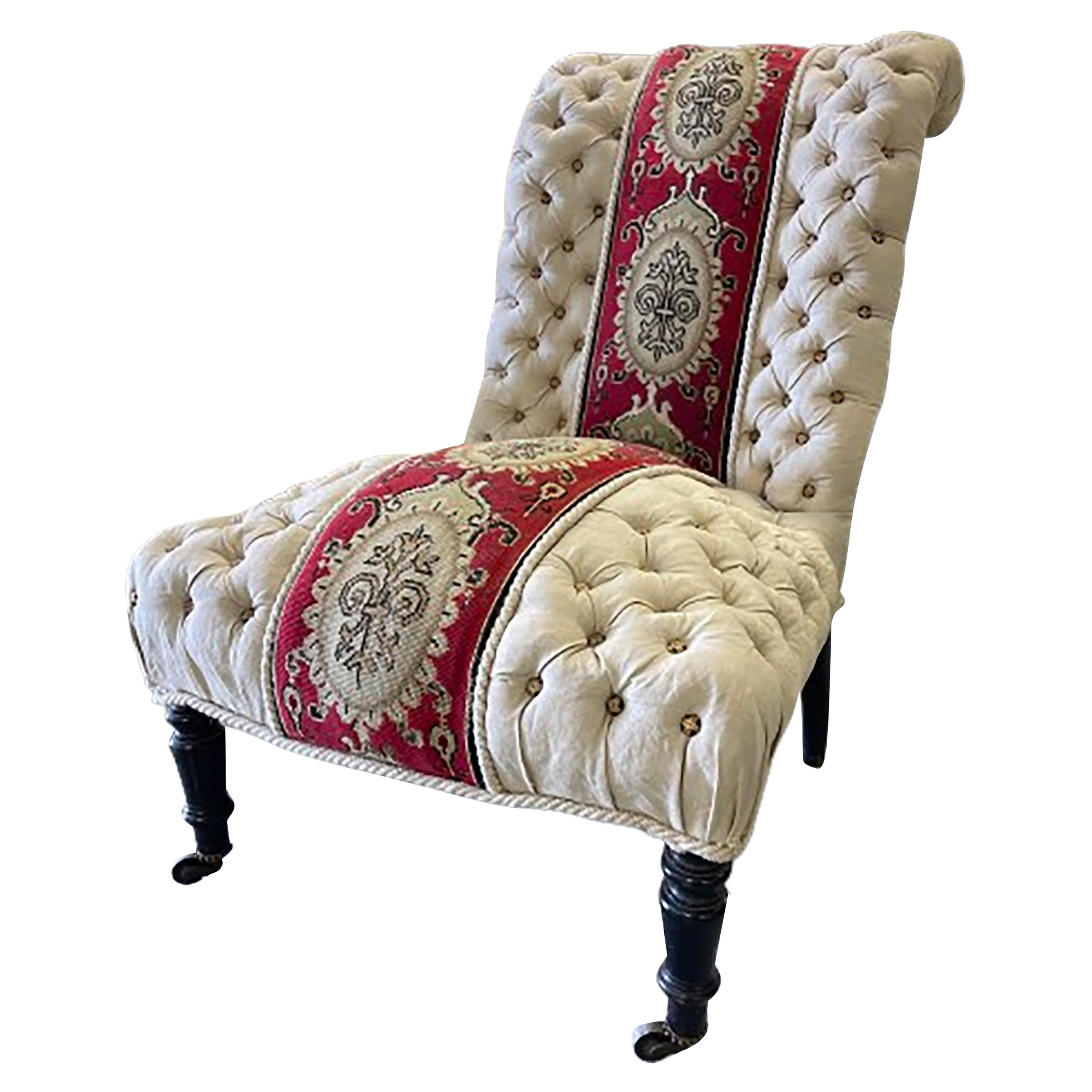 Tufted Napoleon III Occasional Slipper Chair