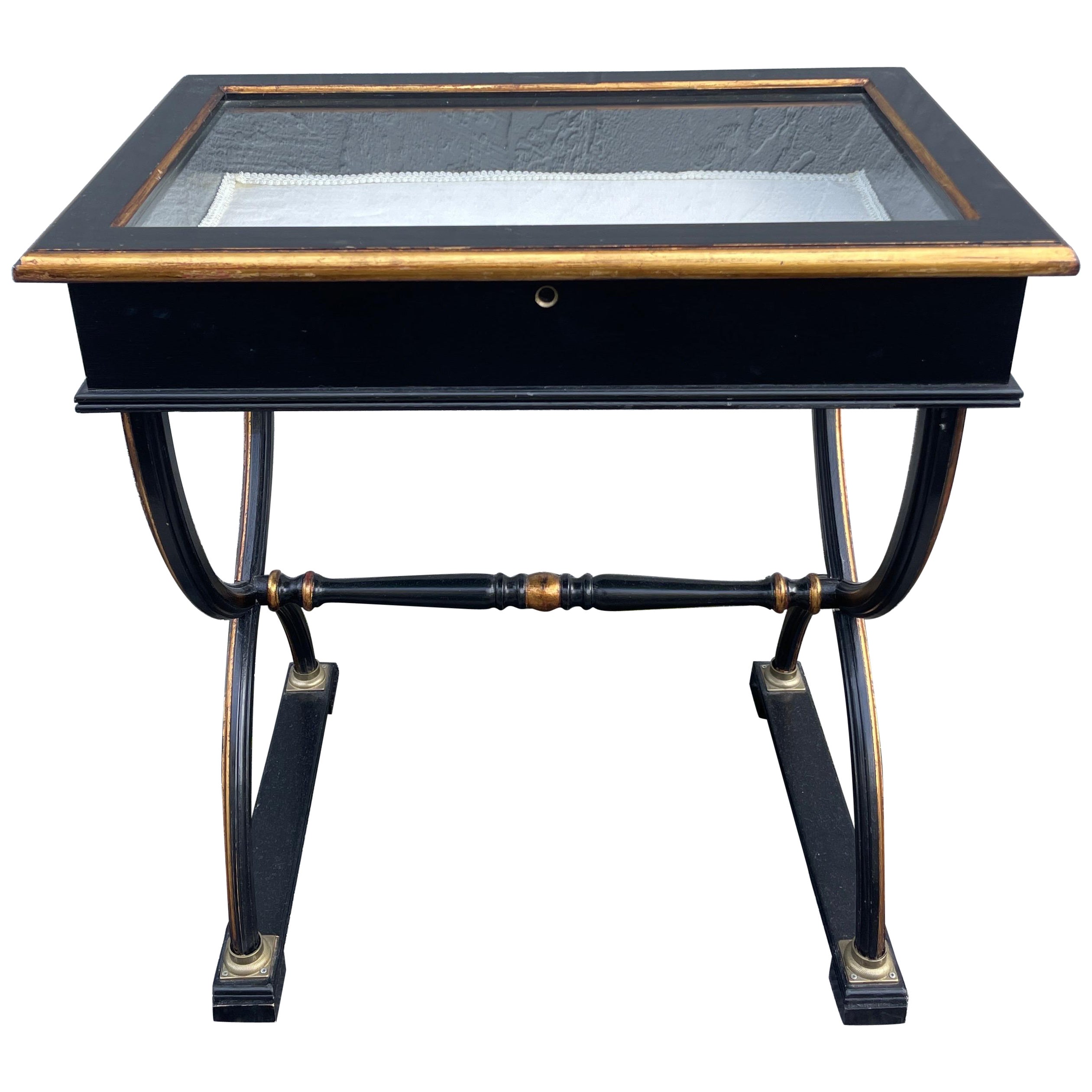 Neoclassical Style Glass Top Display Table For Sale
