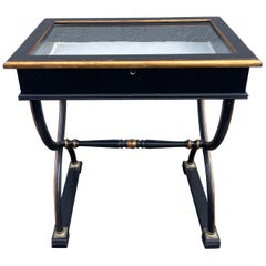 Neoclassical Style Glass Top Display Table