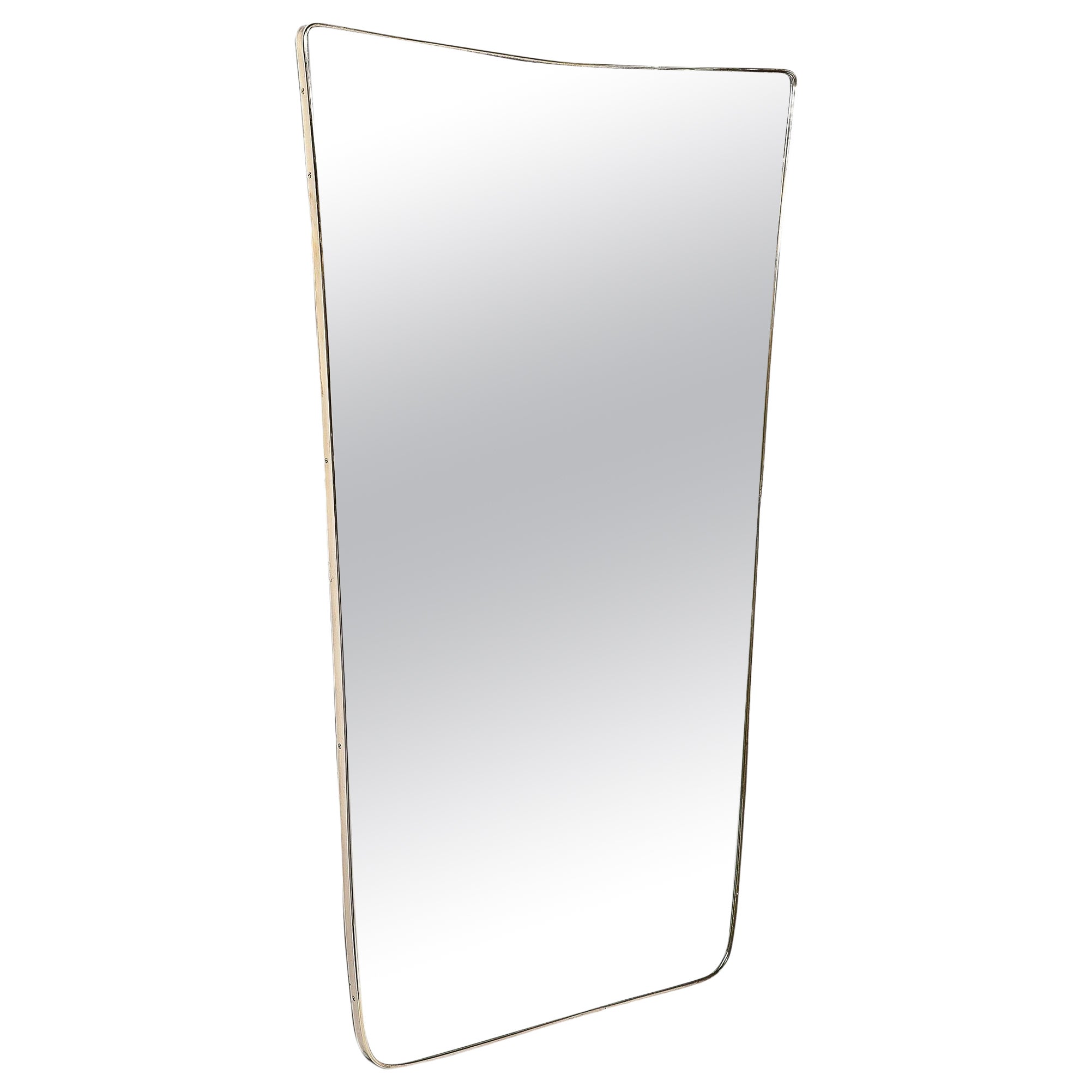 Mid-Century Modernist Tapered Trapezoidal Brass Wrapped Mirror For Sale