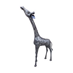 Sculpture vintage moderne abstraite en métal assorti de girafe