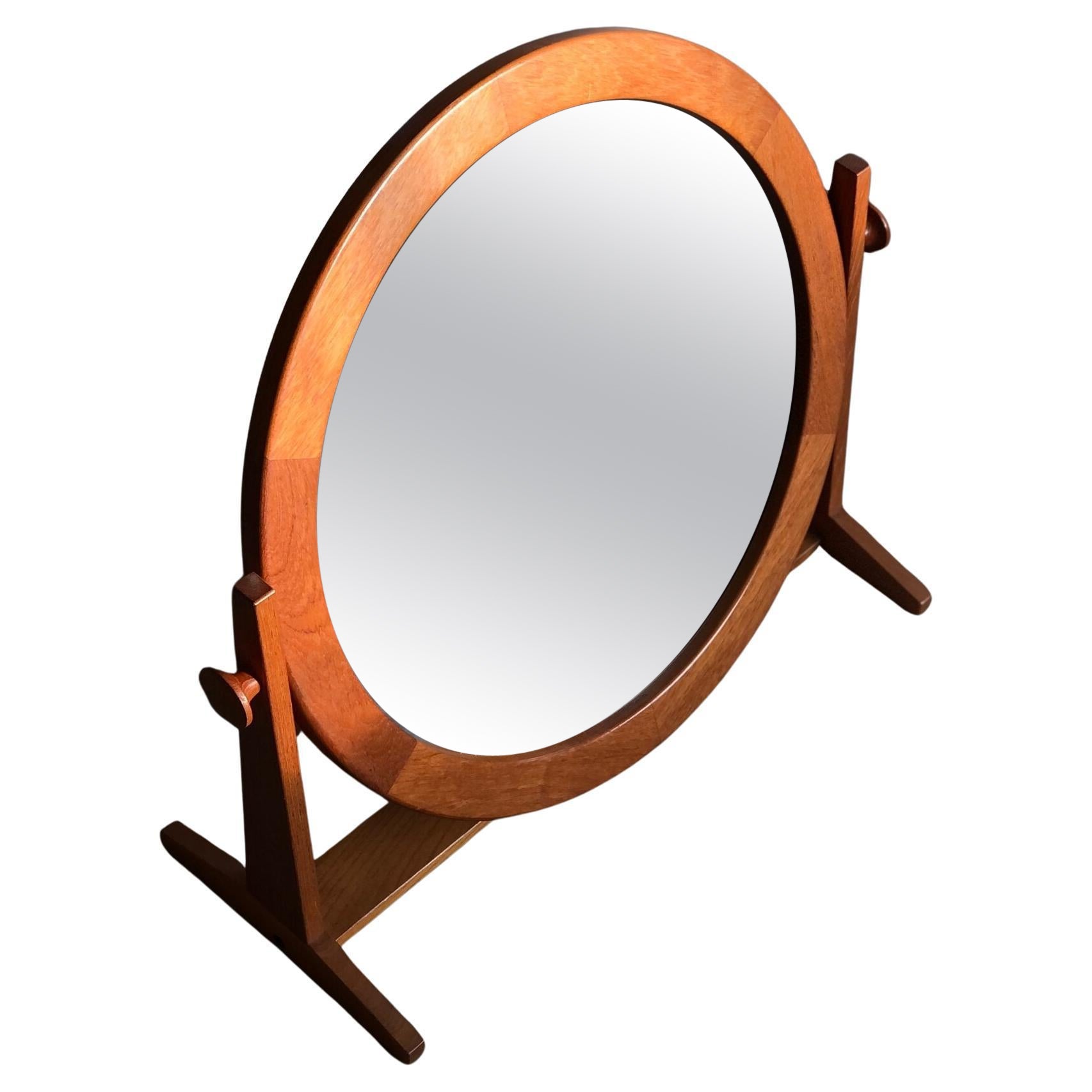 Pedersen and Hansen Circular Teak Table-top Mirror For Sale