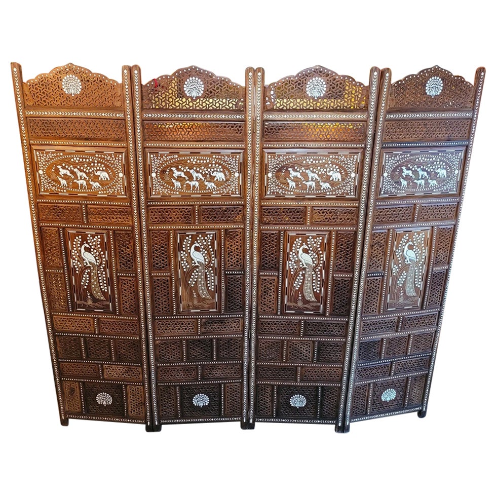 20C Anglo Indian Style Double Sided Profusely Inlaid 4 Panel Screen For Sale