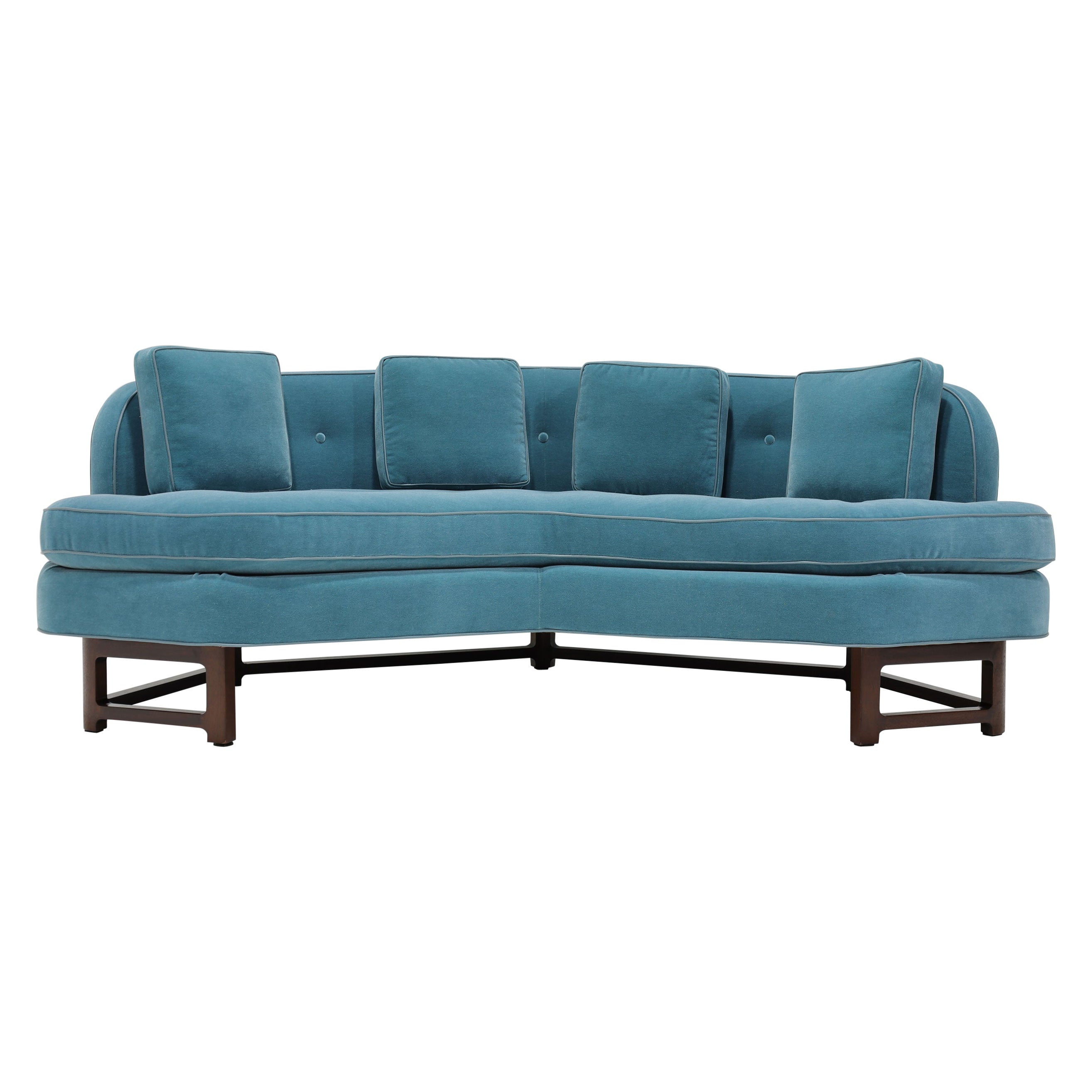 Edward Wormley for Dunbar Janus Collection Angle Sofa in Blue Mohair For Sale