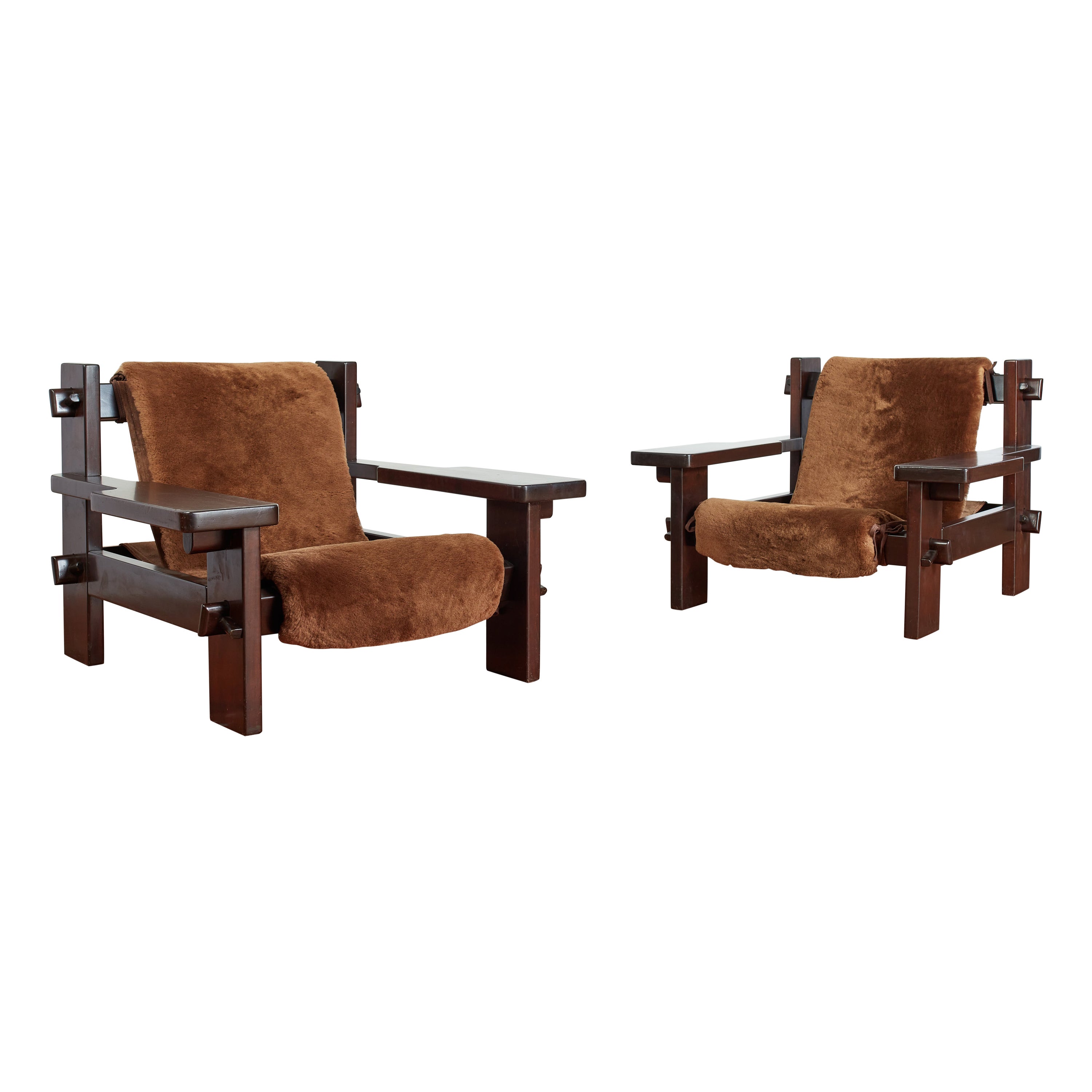 Jean Gillon Paddle Shearling Arm Chairs For Sale