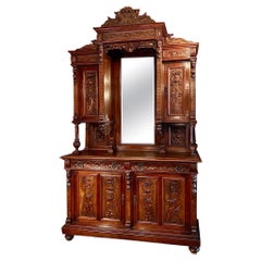 Antique Carved Walnut Renaissance Style Cabinet Sideboard, Circa 1870-1880.