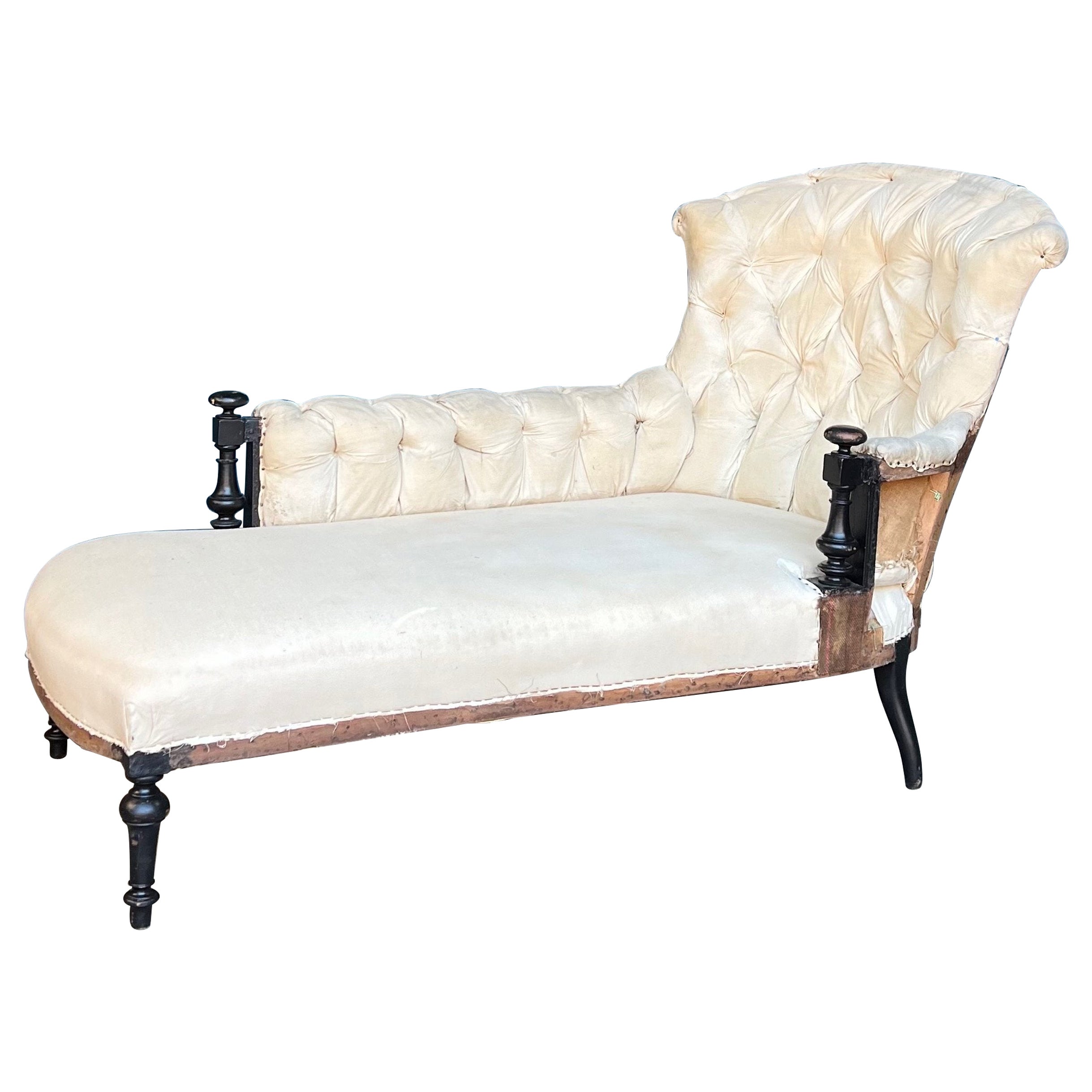 French 19th Century Chaise with Wooden Arm Details For Sale