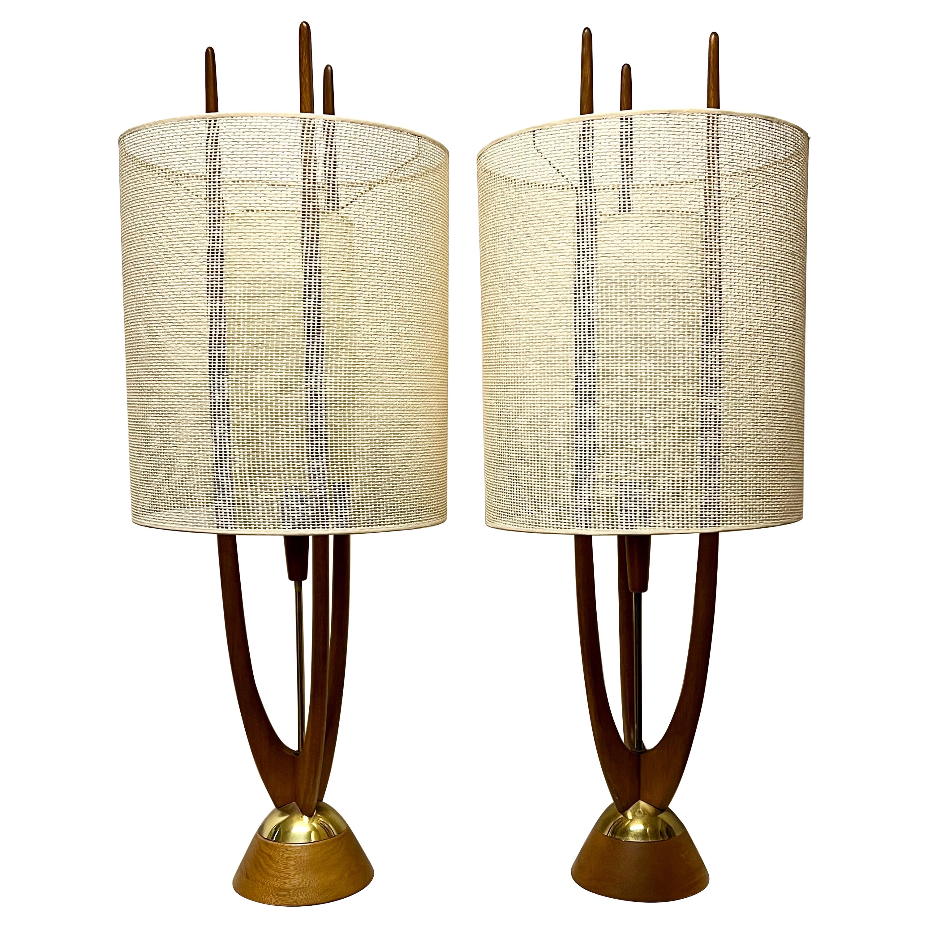 Rare John Keal Wood & Brass Table Lamps c1960s