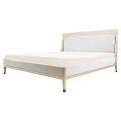 Queen Size Italian Bed Upholstered Nubuck and Velvet with Wooden Legs
