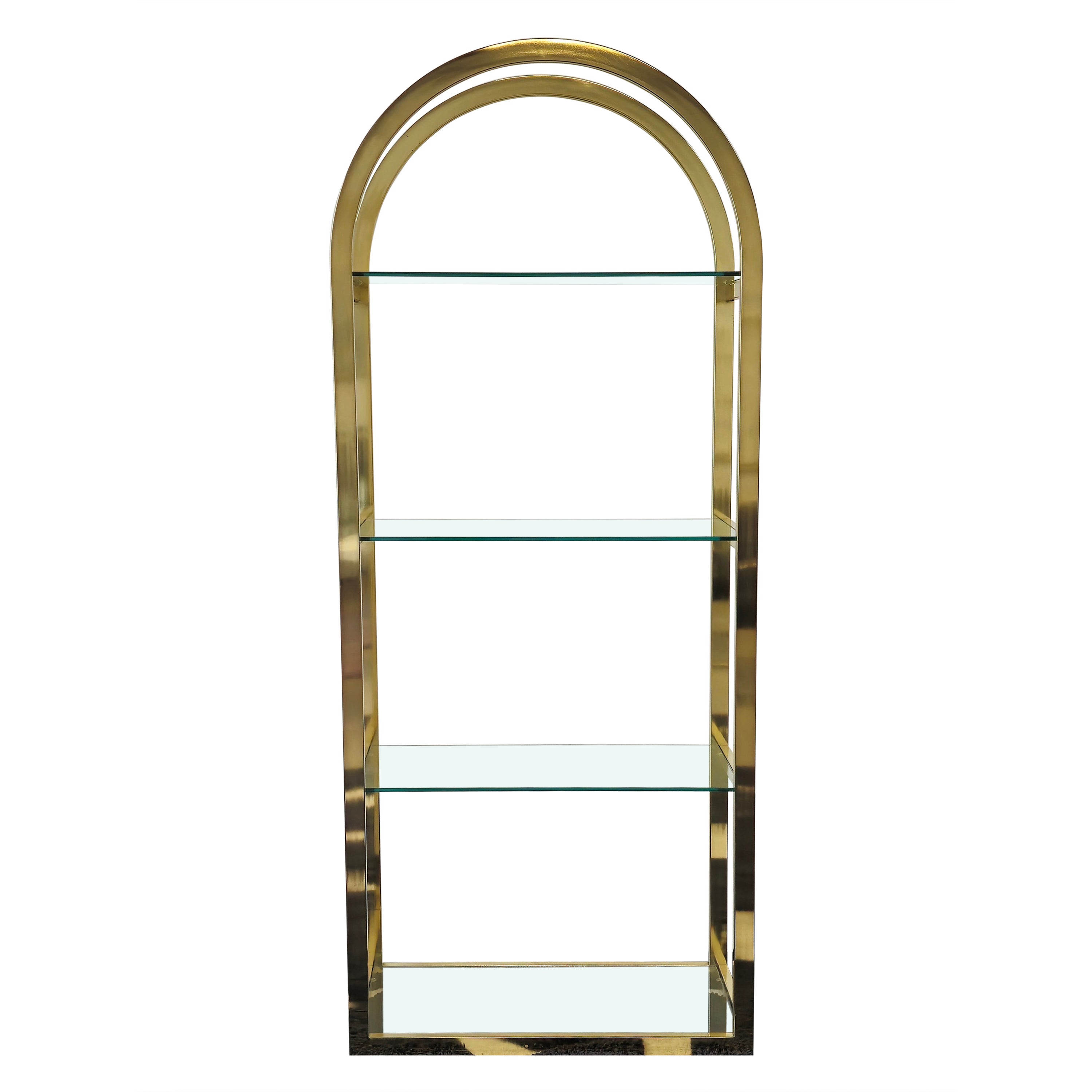 Brass and Floating Glass Etagere Wall Shelving