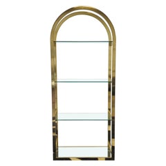 Retro Brass and Floating Glass Etagere Wall Shelving