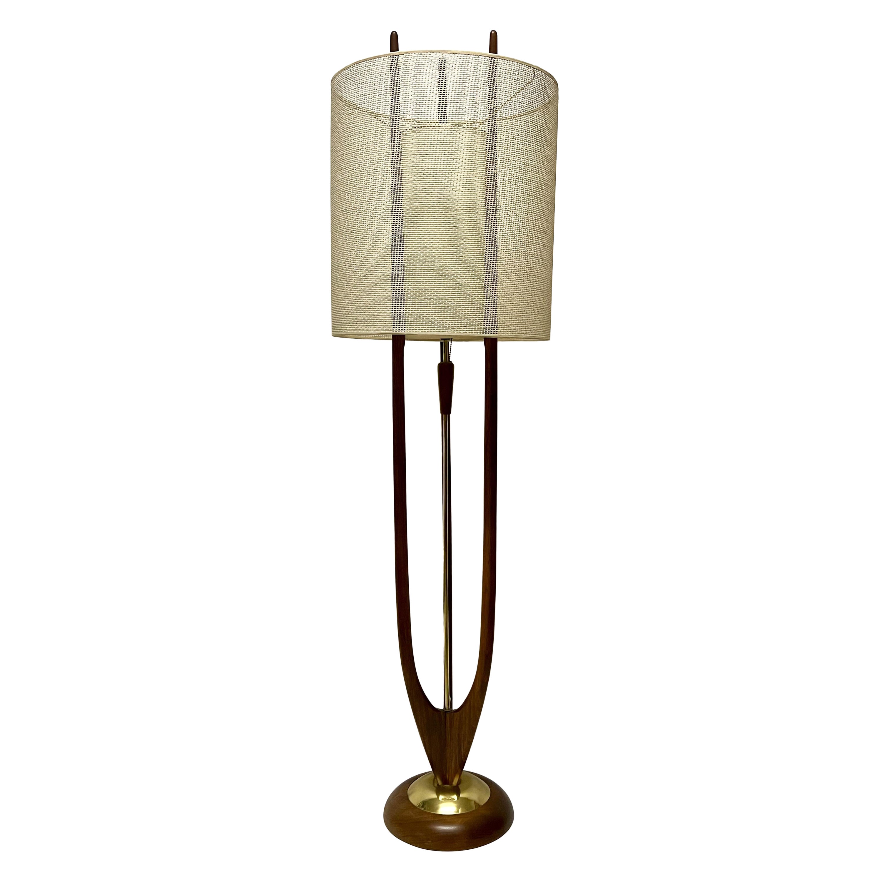 Rare John Keal Wood & Brass Floor Lamp c1960s