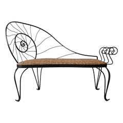 Retro Iron and Wicker Nautilus Bench and Table