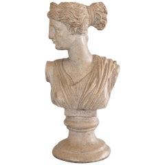 Vintage Petite Italian Grand Tour Souvenir Stone Bust of Diana of Versailles, c. 1880