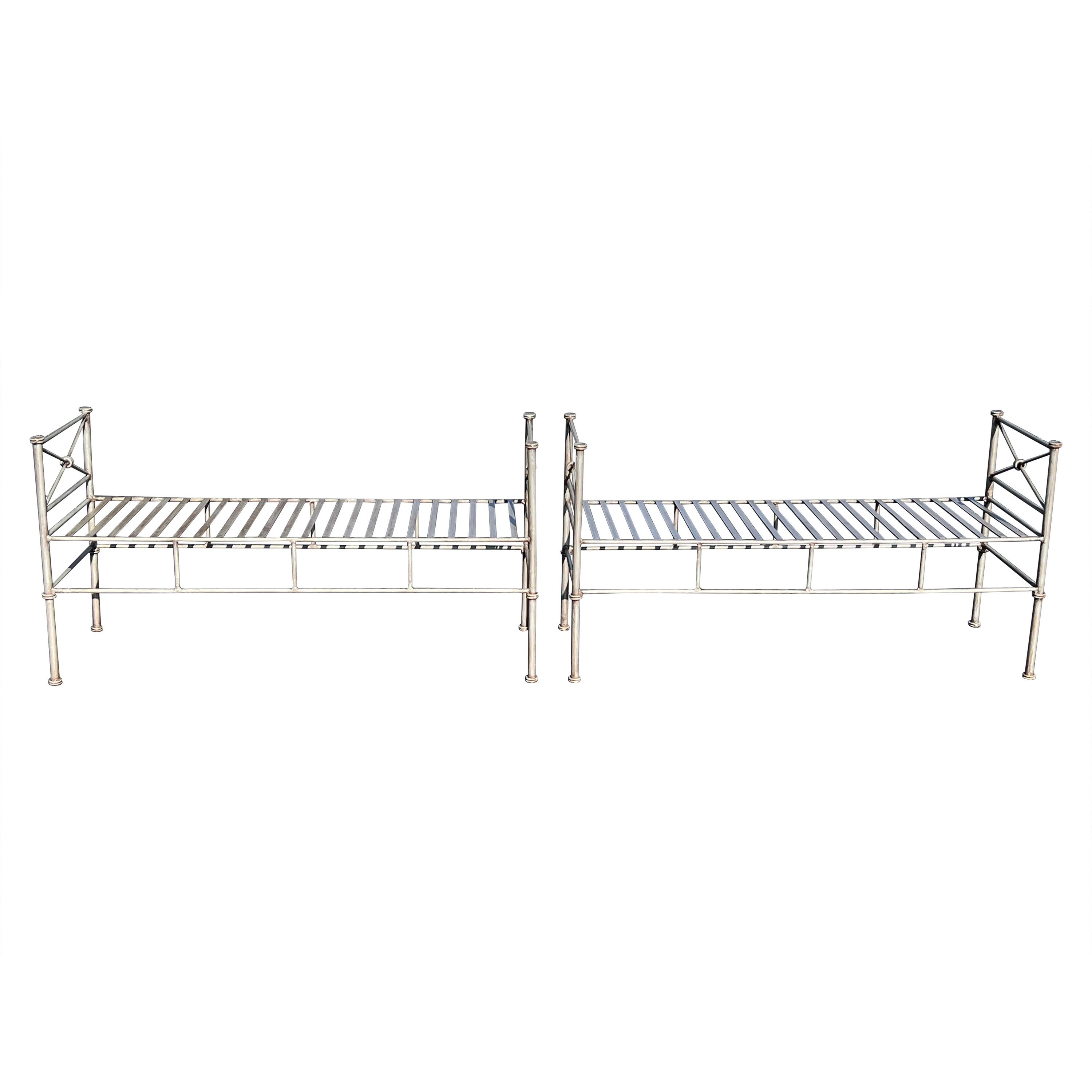 Pair of Silver Iron Benches or Settees For Sale