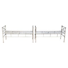 Retro Pair of Silver Iron Benches or Settees