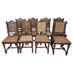 Antique Impressive Set of 8 Renaissance Hunt Pavilion Chairs in Walnut circa 1850 -1X16