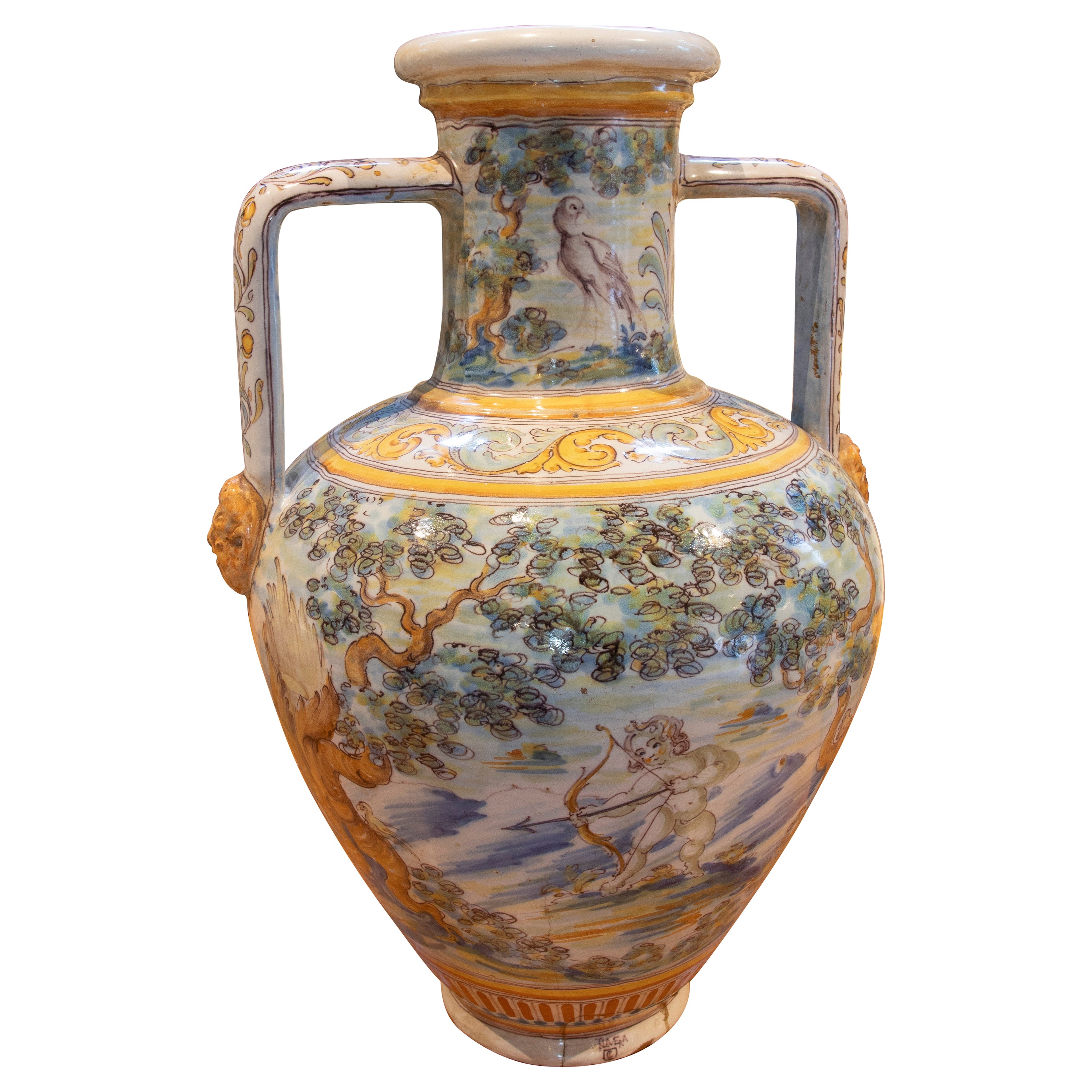 Talavera-Vase mit handbemalten, glasierten Henkeln im Angebot