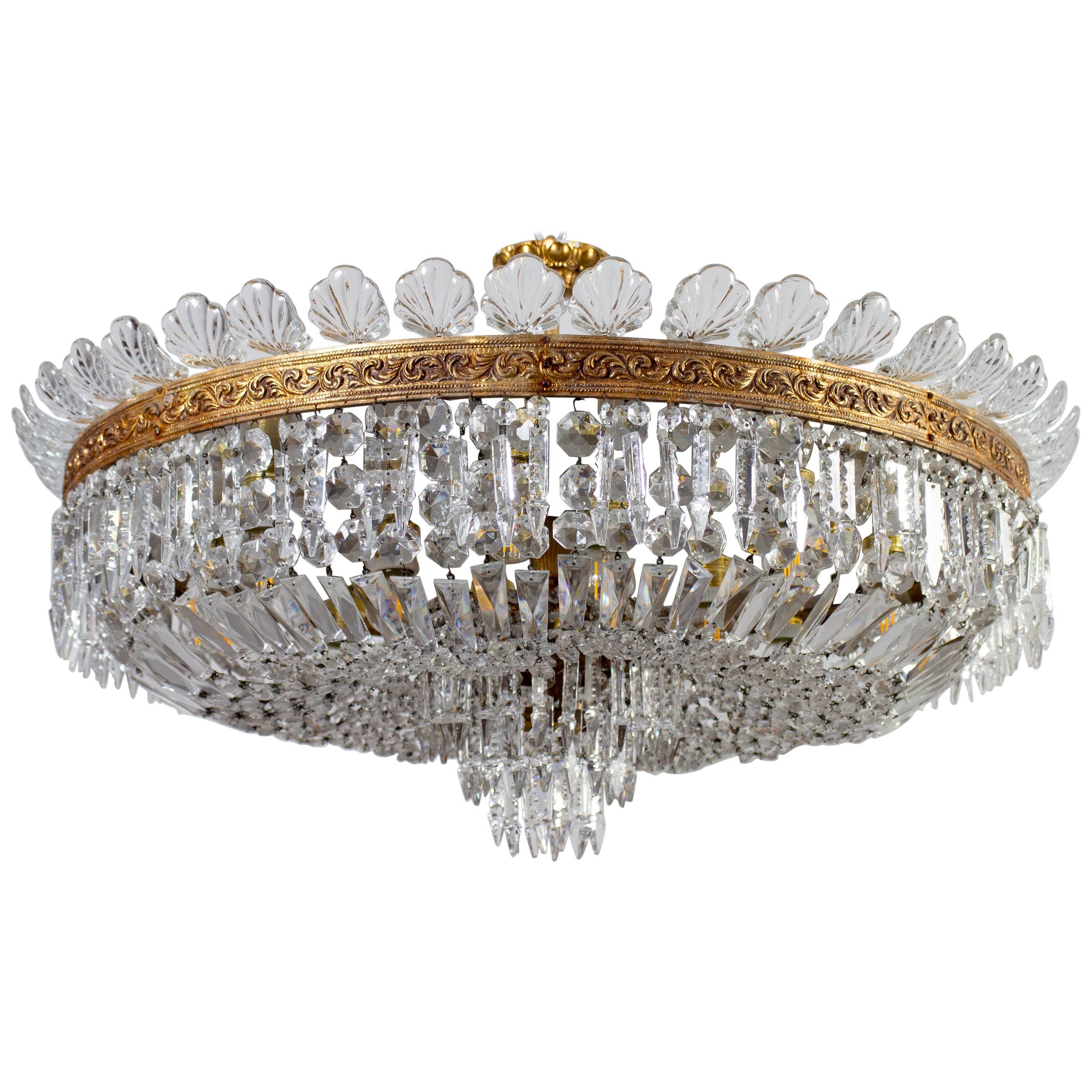 Sumptuous Crystal and Brass Chandelier, Italy, 1940 For Sale