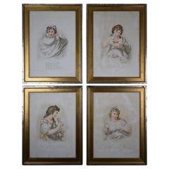 Antique Set of 4 Original Stipple Engravings-Italian Printmaker Angelo Zaffonato c.1800