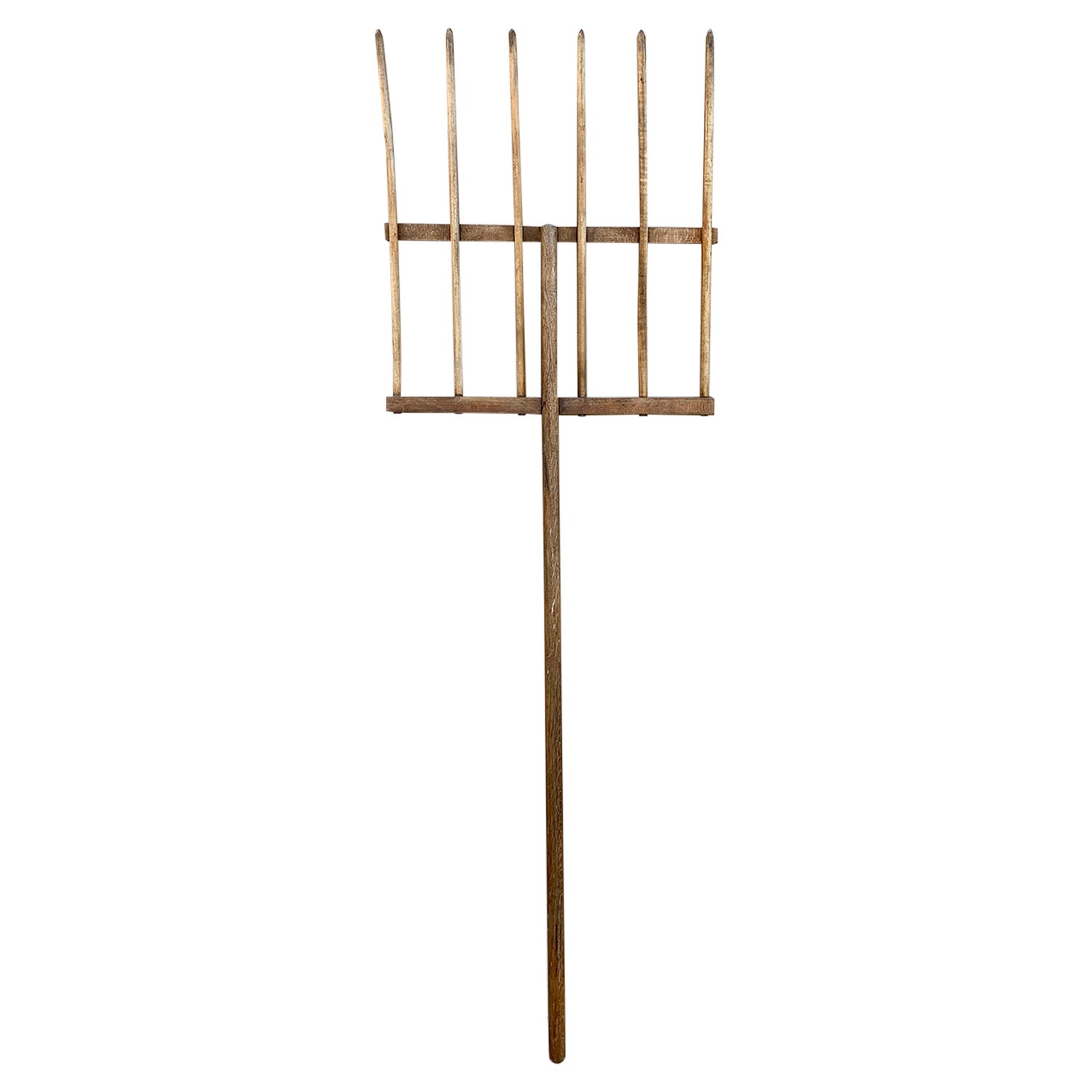 Antique 19th Century Monumental Hand Made Wooden Pitchfork For Sale